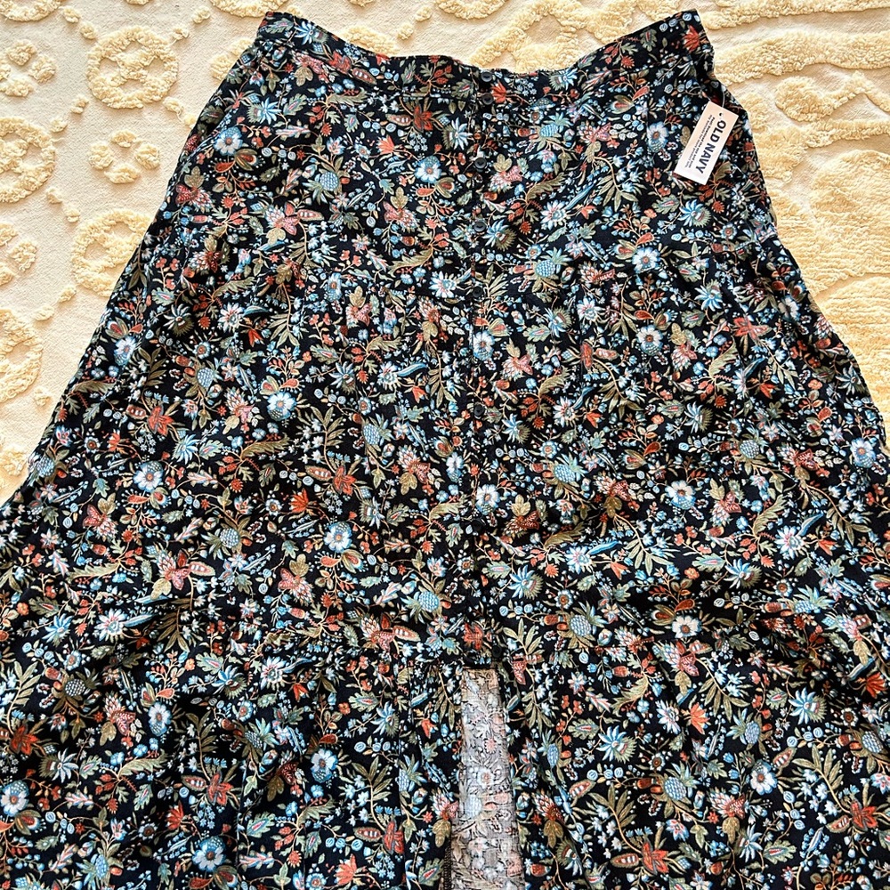 Floral Black Skirt Maxi Button Down